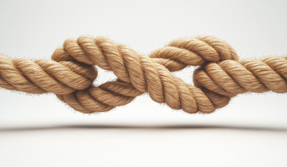 Obraz premium Two ropes with frayed ends clashing together on a white background, symbolizing strength and challenges in business.