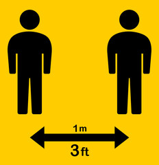 Social distancing 3 feet or 1 m vector icon. Social distancing icon.  Keep the 3 feet distance.  Keep distance sign. Physical distancing vector. Corona virus epidemic protective distance. 