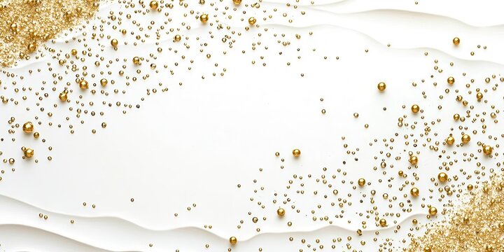 White background with gold glitter and beads