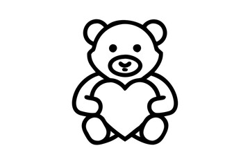 a giant teddy bear holding a heart vector silhouette on a white background