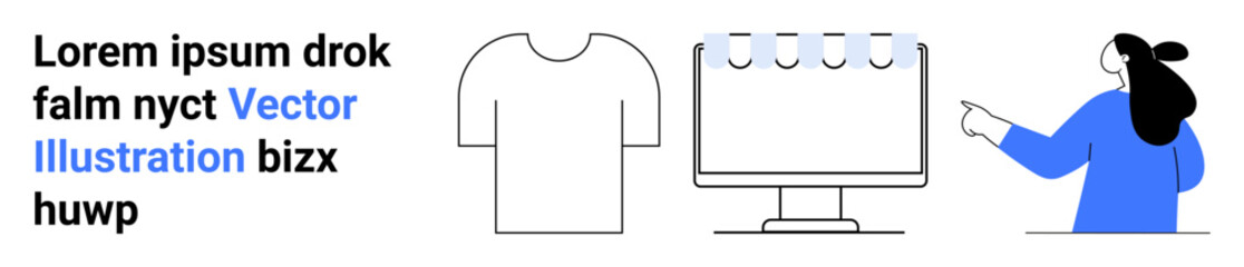 Designer pointing at a digital screen with a t-shirt and mockup designs. Ideal for fashion design, digital creation, online tutorials, e-commerce, product presentation, creative process demos