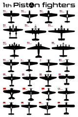 1th Piston global aircraft fighters vector illustration