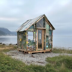 Norwegian beach hut made from ocean waste