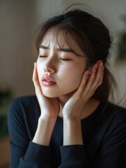 Woman covering her face