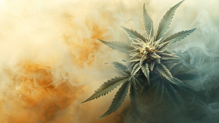 Cannabis plant in smoky haze.