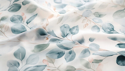 Subtle botanical watercolor pattern with eucalyptus leaves and flowers