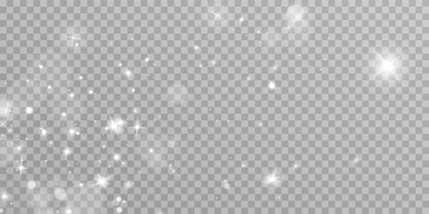 Light abstract glowing bokeh highlights. Light bokeh effect isolated on transparent background. The Christmas background shines from the dust.	