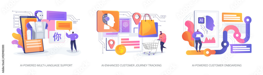Aufkleber artificial intelligence in customer service abstract concept vector illustrations.