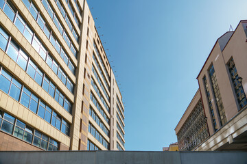 Fototapeta premium Construction, sale and rental of real estate. View of the new apartment building. The exterior of modern real estate.