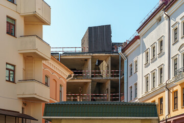 Obraz premium Construction, sale and rental of real estate. View of the new apartment building. The exterior of modern real estate.