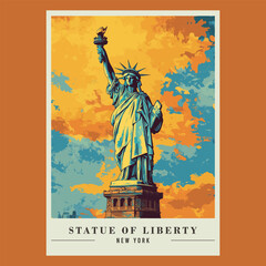 Statue of Liberty Vintage Poster Stock Vector Illustration