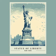 Statue of Liberty Vintage Poster Stock Vector Illustration