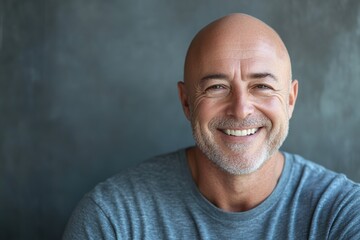 Obraz premium Portrait of middle age bald man on grey background