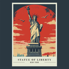 Statue of Liberty Vintage Poster Stock Vector Illustration
