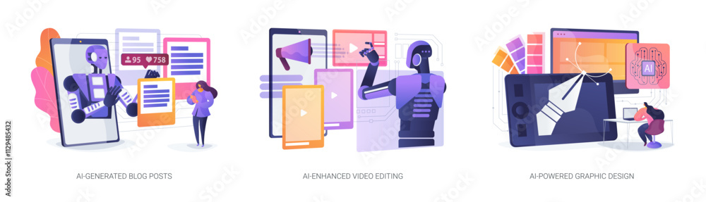 Poster ai-enhanced software abstract concept vector illustrations.