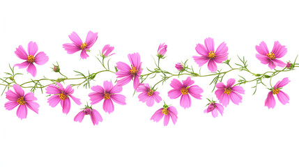 Fototapeta premium Pink cosmos flowers in a floral garland isolated on white or transparent background