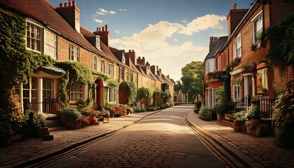 Fototapeta premium English Village, Peaceful Image, Digital Art, Row Houses