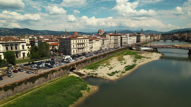 Aerial drone view of the Florence Cathedral, Duomo di Firenze, Tuscany, Italy