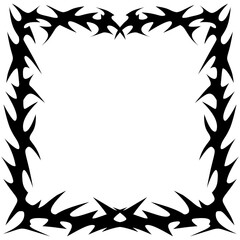 Y2k tribal thorn frame for decoration with transparent background, heavy metal border for social media post, 