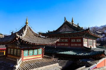 Tibetan and Chinese architectural features of the historic Kumbum Monastery (Ta'er Monastery) in the Qinghai/Amdo region, showcasing intricate designs and cultural heritage.