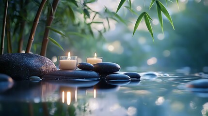 Tranquil Zen Garden Scene With Candles And Stones