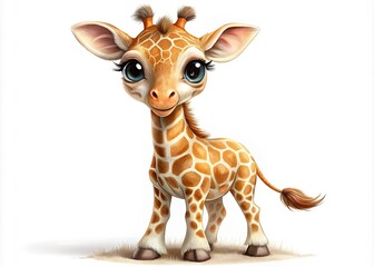 Fototapeta premium Adorable baby giraffe nursery art, playful cartoon design.