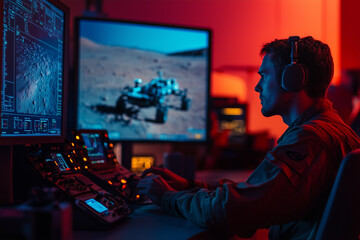 Engineers control Mars sample collection remotely using advanced technology in a high-tech command center