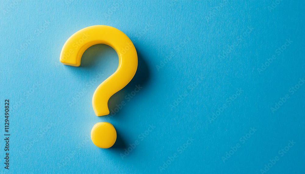 Poster bright yellow question mark shape on a blue background creating a vibrant and engaging visual questi