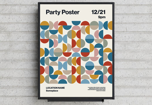 Party Poster Template in Minimal Design with Half Circles Pattern