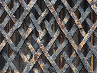 Rusted metal diamond pattern fence