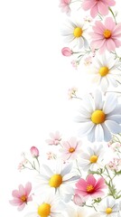 Naklejka premium A border of pastel pink, white, and yellow chrysanthemums on an isolated background with lots of negative space around the edges