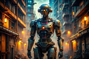 Advanced robotics and AI converge in a cyberpunk future, where futuristic machines redefine humanity.