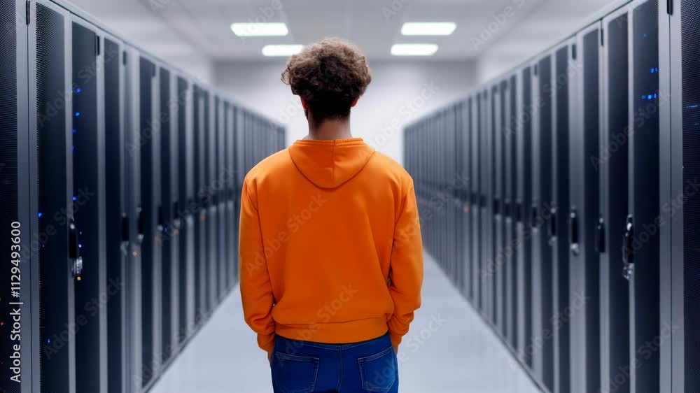 Poster exploring data center footage a journey through server racks and technology