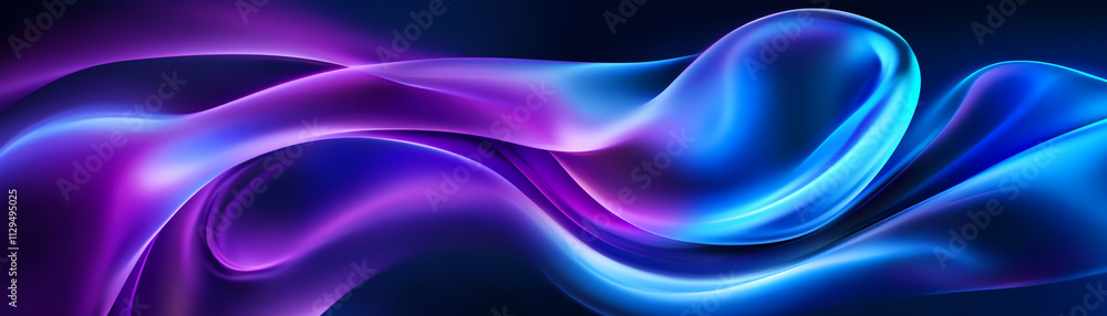 Poster abstract waves of vibrant purple and blue colors creating a dynamic visual flow.