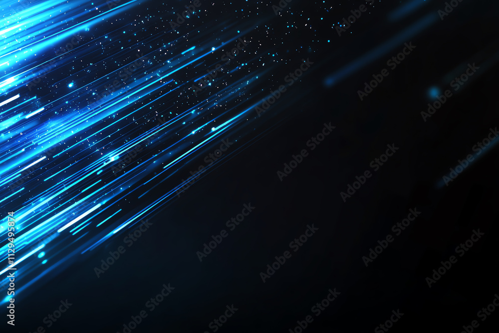 Poster abstract blue light streaks creating a dynamic and futuristic effect.