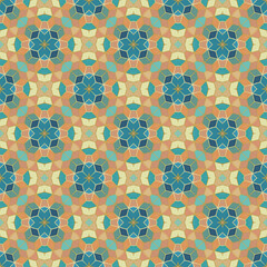 Patrón sin costuras diseño vitral colores. Efecto Caleidoscopio. Textura. Fondo. Estampa. Ilustración Original