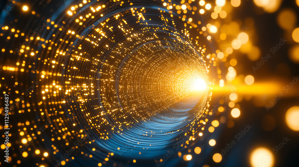 Aufkleber abstract tunnel of light with glowing particles and vibrant colors creating a dynamic effect.