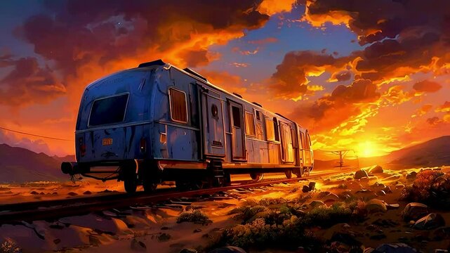 a train  and  a sunset