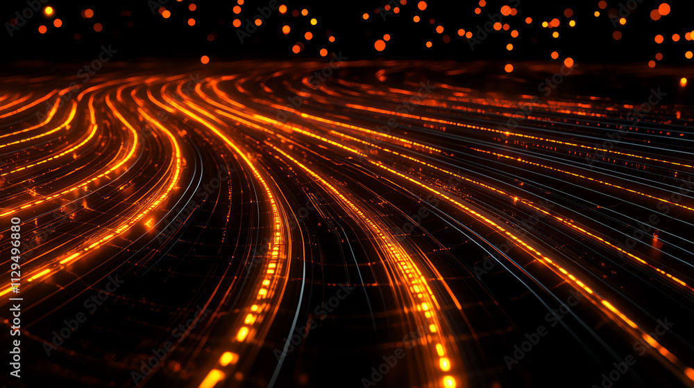 Aufkleber abstract design with luminous orange lines creating a vibrant digital flow.