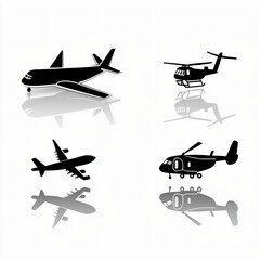 silhouette icons of commercial aircrafts, white background