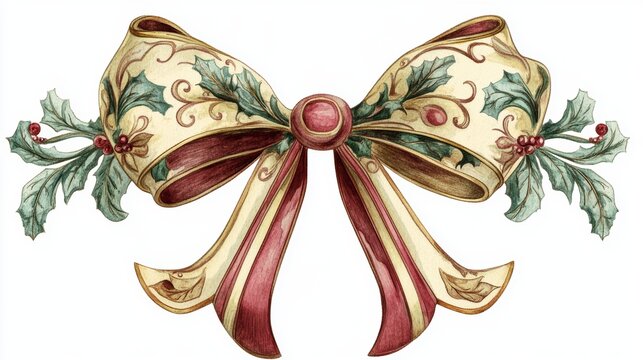 Elegant Victorian Christmas Bow in Red, Gold, and Green