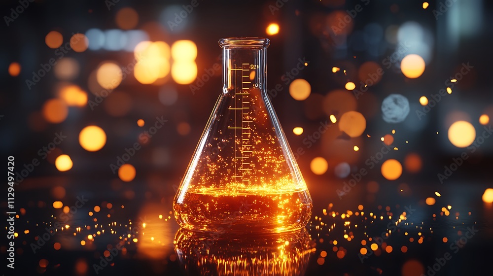 Aufkleber glowing liquid inside erlenmeyer flask science experiment