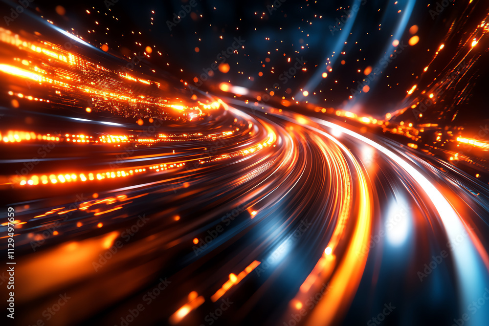 Poster abstract digital motion with vibrant lights and dynamic energy flow.