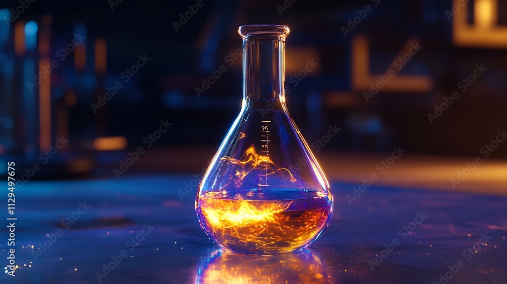 Aufkleber glowing liquid inside erlenmeyer flask in laboratory setting