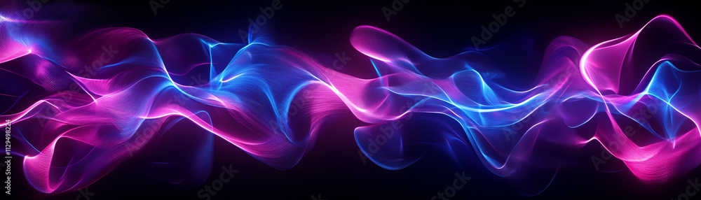 Poster vibrant abstract wave patterns with blue and pink colors creating dynamic movement.