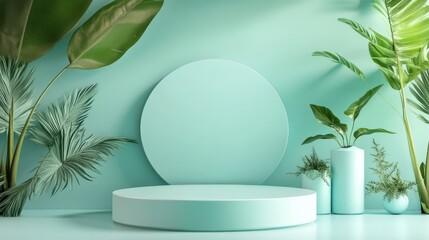 Blank product mockup display 3d podium backdrop for cosmetic or beauty products mint background.