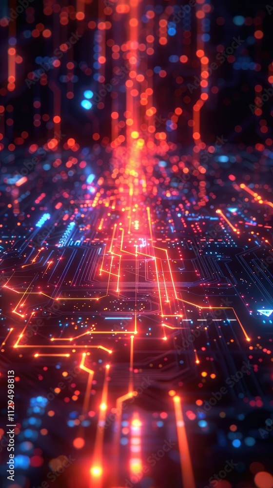 Aufkleber abstract digital circuit board with glowing lines and nodes.