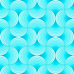 Seamless pattern with light blue gradient blended rounds, petal shape. Ornate background. Tile design	
