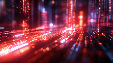 Abstract digital lines and lights create a vibrant, dynamic flow in a modern tech environment.