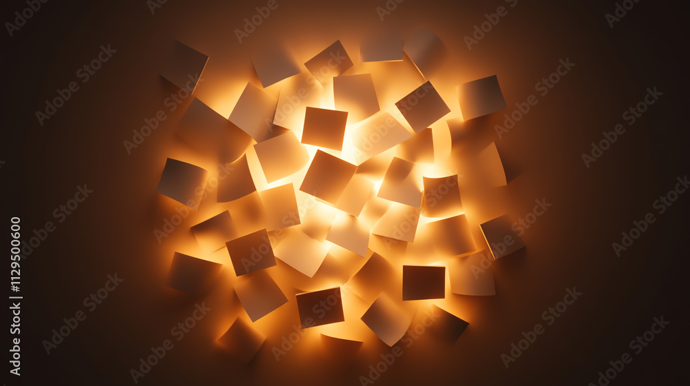 Poster illuminated abstract shapes creating a warm, inviting atmosphere for design uses.